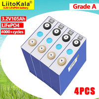 4pcs LiitoKala 4pcs 3.2v105Ah Lifepo4 Rechargeable Battery Iron Phosphate for 12v Campers Golf Cart Off-Road Off-grid Solar Wind