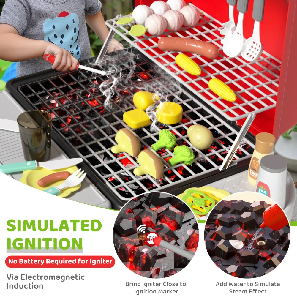 WizKidz Kids Kitchen Playset BBQ Grill Pretend Play Toys for Kids Age 3+ Toddler Kitchen Gifts for Boys Girls Birthday Christmas