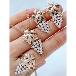 Kienl Full Shiny Natural Zircon Ring Earrings Necklace for Women Fashion 585 Rose Gold Color 3pcs Vintage Grape Jewelry Sets