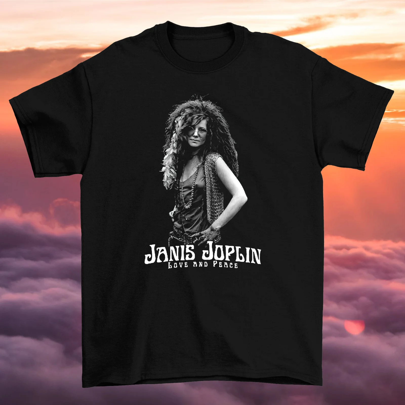 Janis Joplin Love And Peace Cotton Black Unisex S-234XL T-Shirt NE481