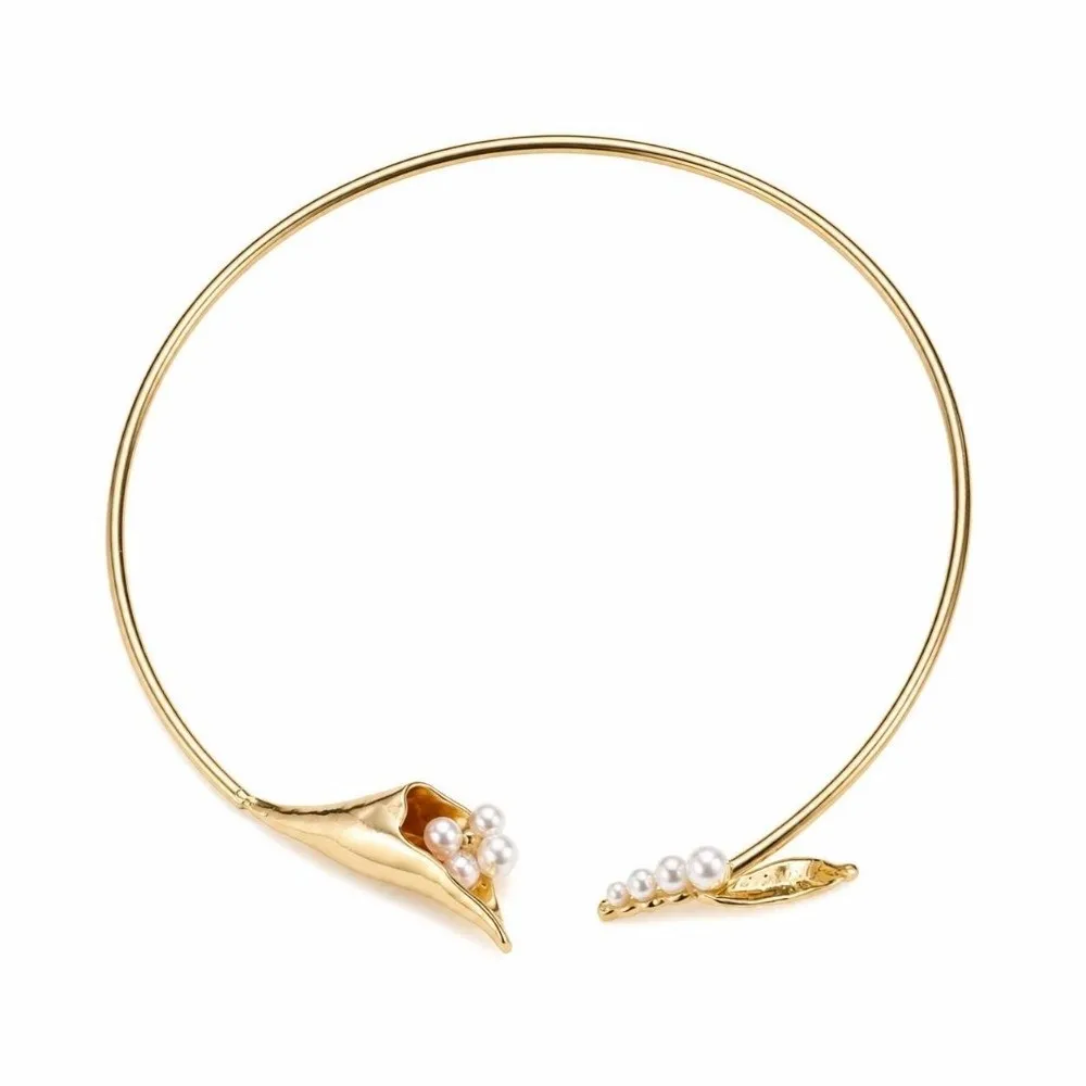 New Adjustable Enamel Flower Choker Gold Color Enamel Flower Open Collar Floral Torque Jewelry Statement