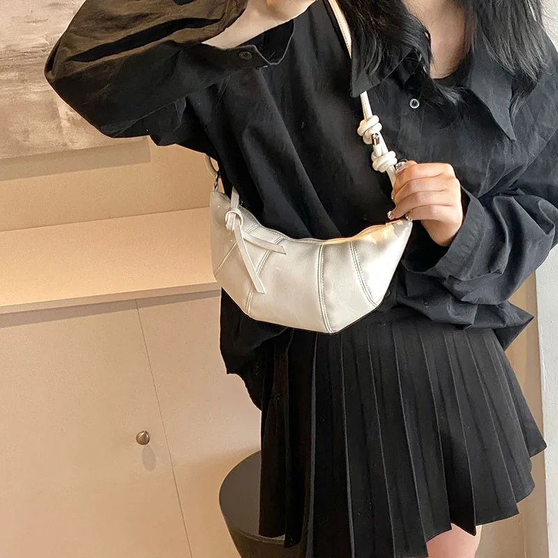 Silver Splicing Leather Korean Fashion Retro Women Handbags And Purses 2024 Female PU Leather Crossbody Bags Trend Shoulder Bags