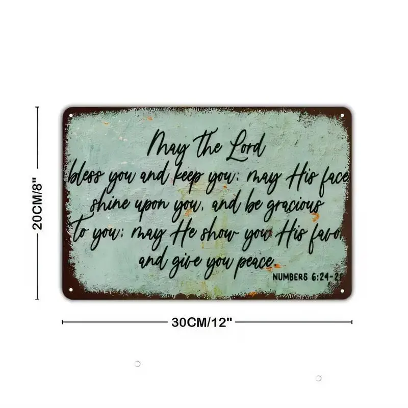 Vintage Distressed Metal Tin Sign - Bible Verse Numbers 6:24-26, 20x30cm Retro Green Handwritten Script, Iron Wall Art for Home/