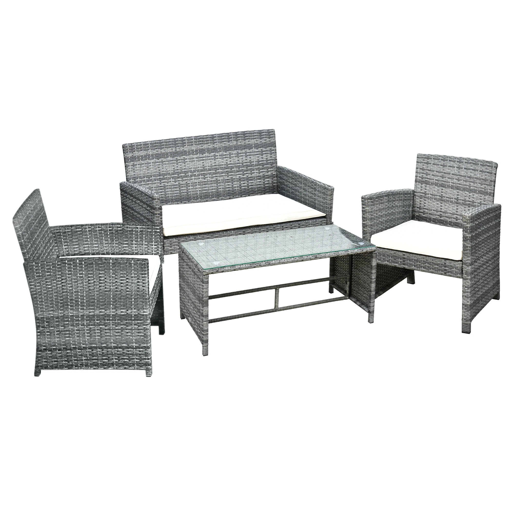 Outsunny rattan garden furniture set 4 pieces garden furniture set included 1 2 seater sofa 2 armchairs and 1 coffee table