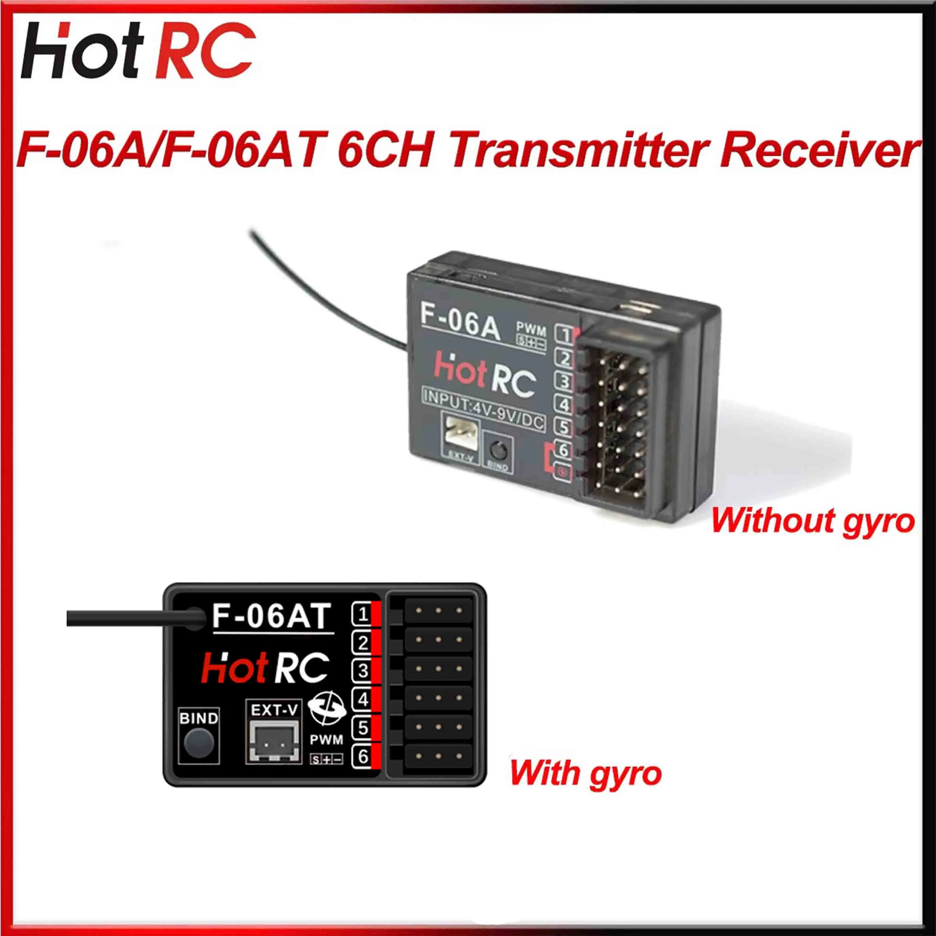 HOTRC F-06A F-06AT 6 Channel Gyro 2.4Ghz Receiver RC Model Parts for 6 Channel Remote Control Transmitter RC Car Boat Tank Toy