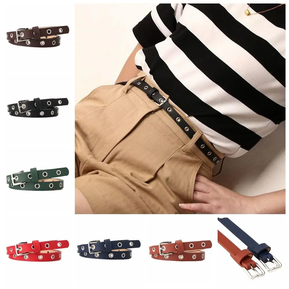 

Korean Alloy Pin Buckle Waist Belts Grommet Eyelet PU Leather Waist Bands for Women Thin Holes Hollow Waist Belt for Women Women