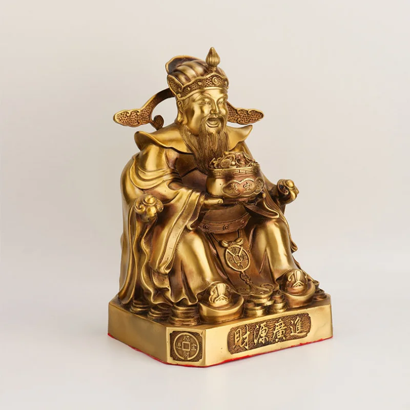 Brass God of Wealth Figurine Home Office Shop Worship Buddha Statue God of Wealth Ornament