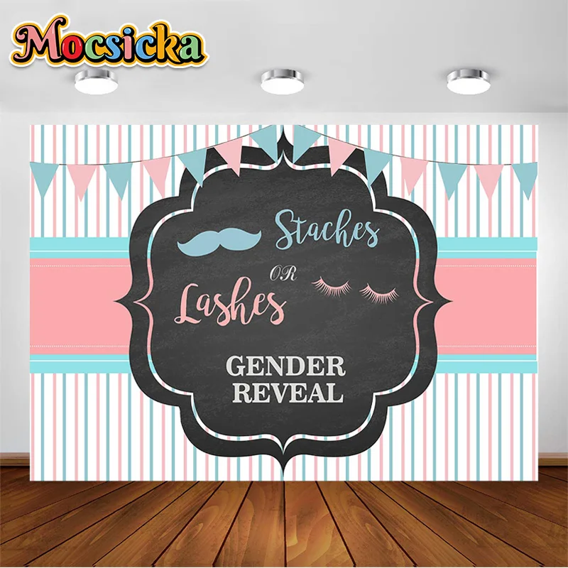 

MOCSICKA Gender Reveal Photography Background Boy Or Girl Colorful Stripes Can Be Customized Party Backdrop Curtain For Photo