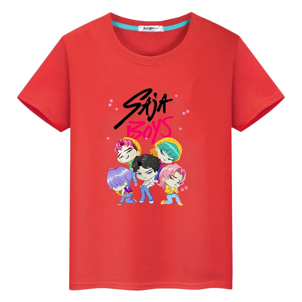 تي شيرت مطبوع للأولاد من Saja للأطفال الأولاد 10 سنوات kpop شيطان الصيادين 100% قطن Kawaii تي شيرت أنيمي قصير لطيف ملابس الفتيات y2k