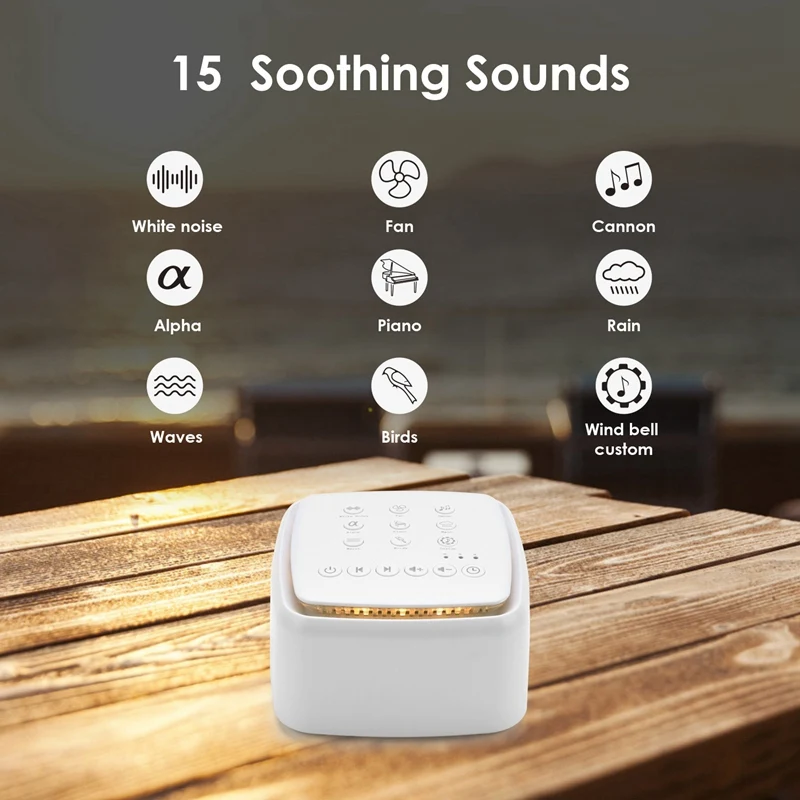 Máquina de ruido blanco, máquina de sonido recargable para bebés y adultos, 30 sonidos calmantes y luz cálida para dormir duradera