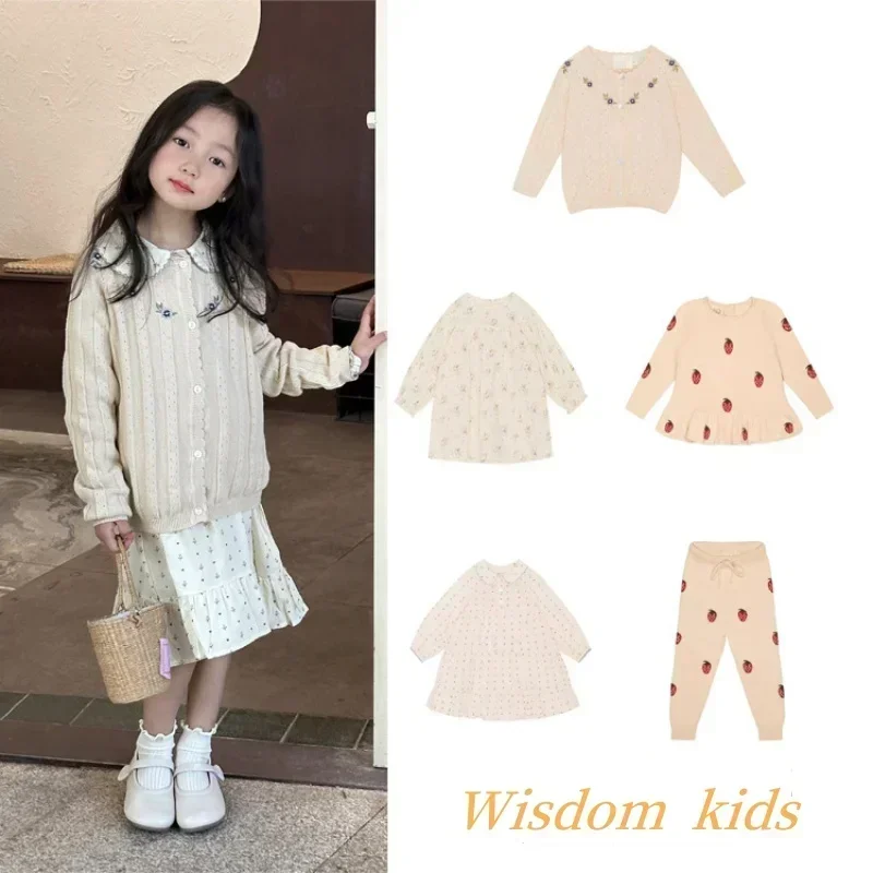 

In Stock! 2024 Spring New FL Kids Knitted Cardigan Girls Dress Floral Skirt Boys Knit Sweater Knitted Pants Set