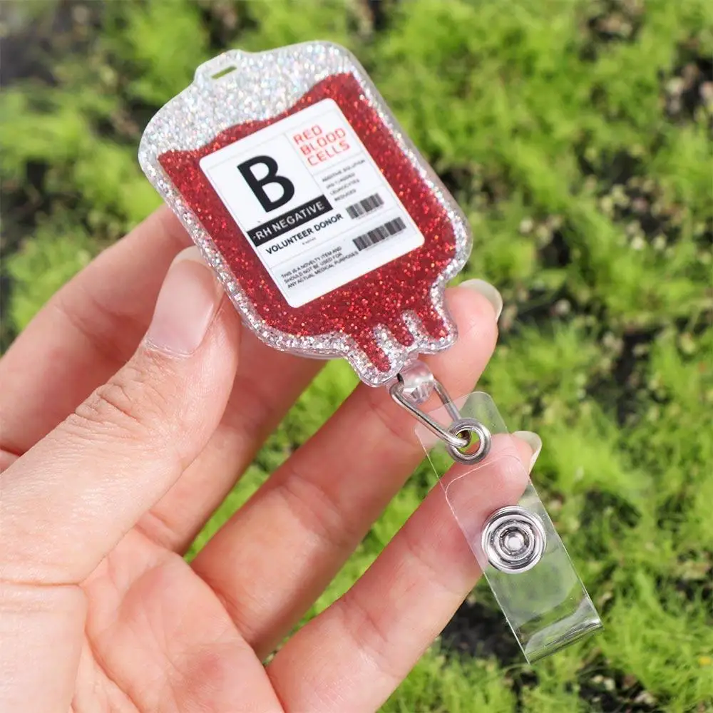 ABS Retractable Badge Reel Easy To Pull Buckle Anti Lost Blood Type Bag Shape Clips Easy Pull Nurse ID Holder