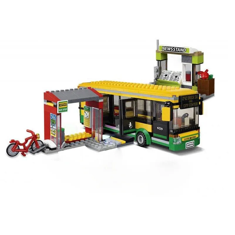 Stasiun Bus 60154 Seri Kota di Platform Model Blok Bangunan Mainan Dekorasi Puzzle Anak-anak Perakitan untuk Hadiah Anak-anak