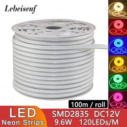 1-100M LED Single Color Neon Flexible Strip Light DC 12V 120 LEDs/m PVC IP65 Waterproof 6mm x 12mm for Luminous Sign Advertising