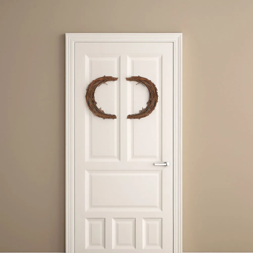 

Rattan Garland Crescent Woven from Natural Rattan. Candy Cane Wreath Form