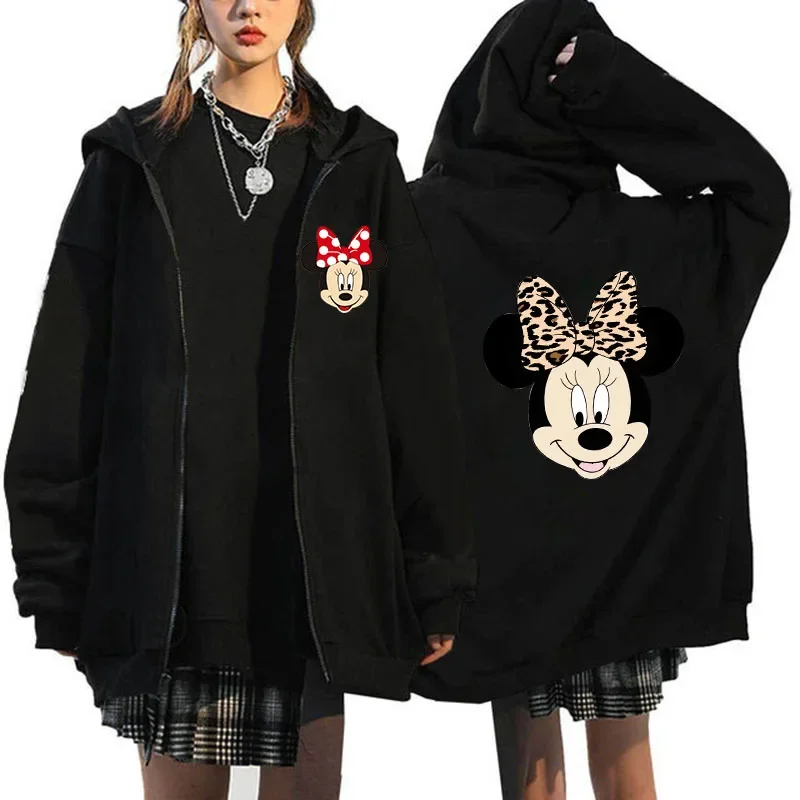 Y2k 90s Minnie Zipper Sweatshirts Mickey Mouse Disney Hoodies Harajuku Women Jacket Clothes Cartoon Streetwear Unisex