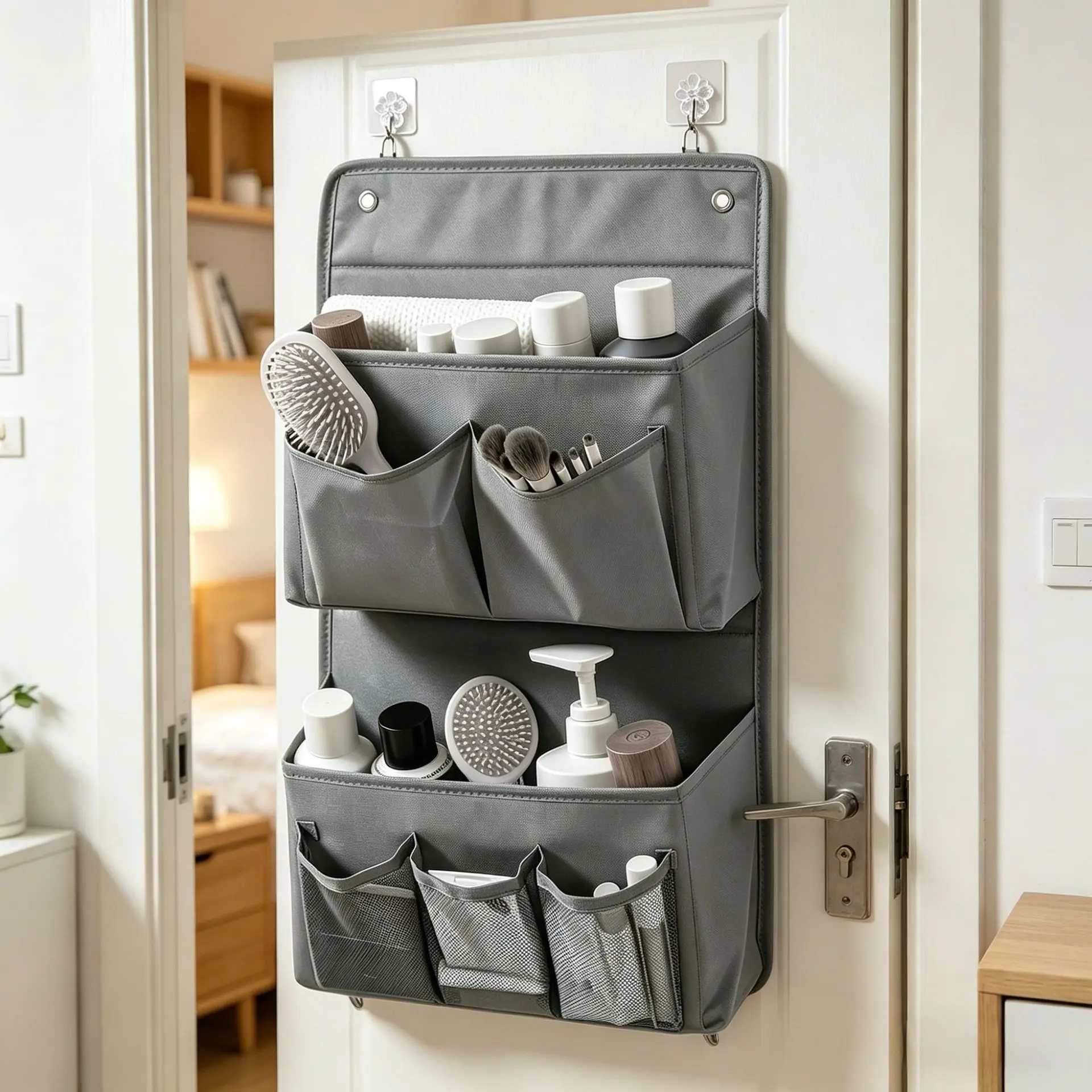 1Pcs Double-layer Wall-Mounted Storage Organizer Multi-Compartment Non-woven Fabric Hanging Bag For Home Office Closet