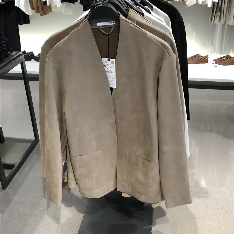 

Autumn Winter Large Size 300 Pou Retro Casual Suede Long Sve Men's Loose American Sle Suit Jaet Pure Color Lapel