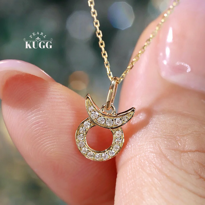 KUGG 100% 18K White or Yellow Gold Necklace Women Real Natural Diamond Pendant Necklace Elegant Taures Design High Birthday Gift