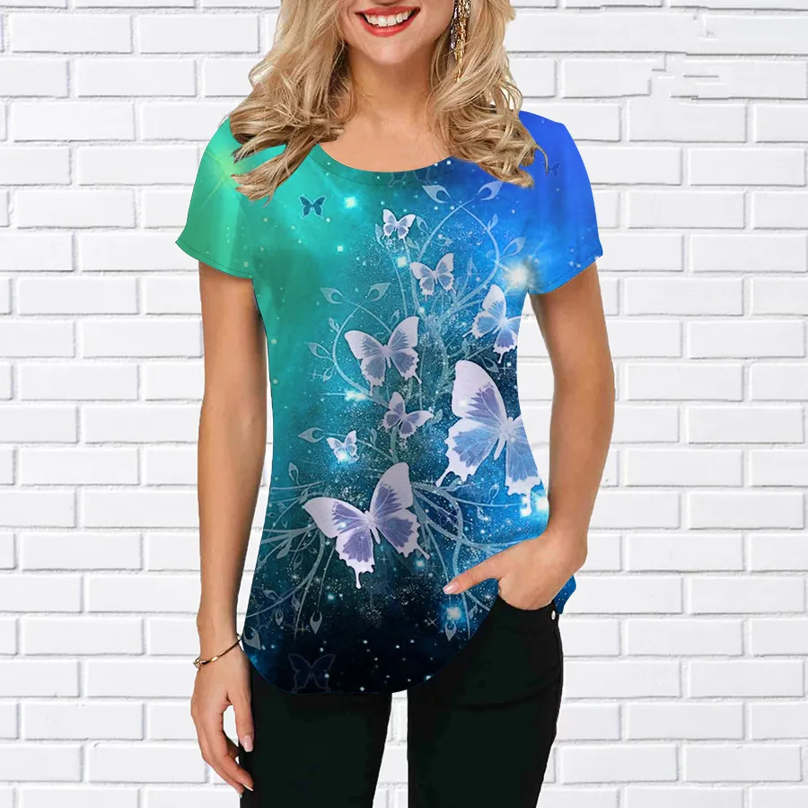 Butterfly Pattern Fashion Women T-Shirts Summer Short Sleeve 3D Printed Street Hip Hop Ladies T Shirt 3XL Plus Size Casual Tops
