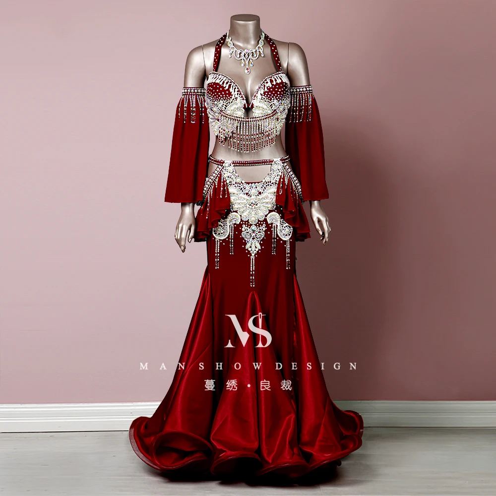 Customized Belly Dance Performance Dress Female Adult Set Sexy High Waist Fishtail Skirt Competition Costume