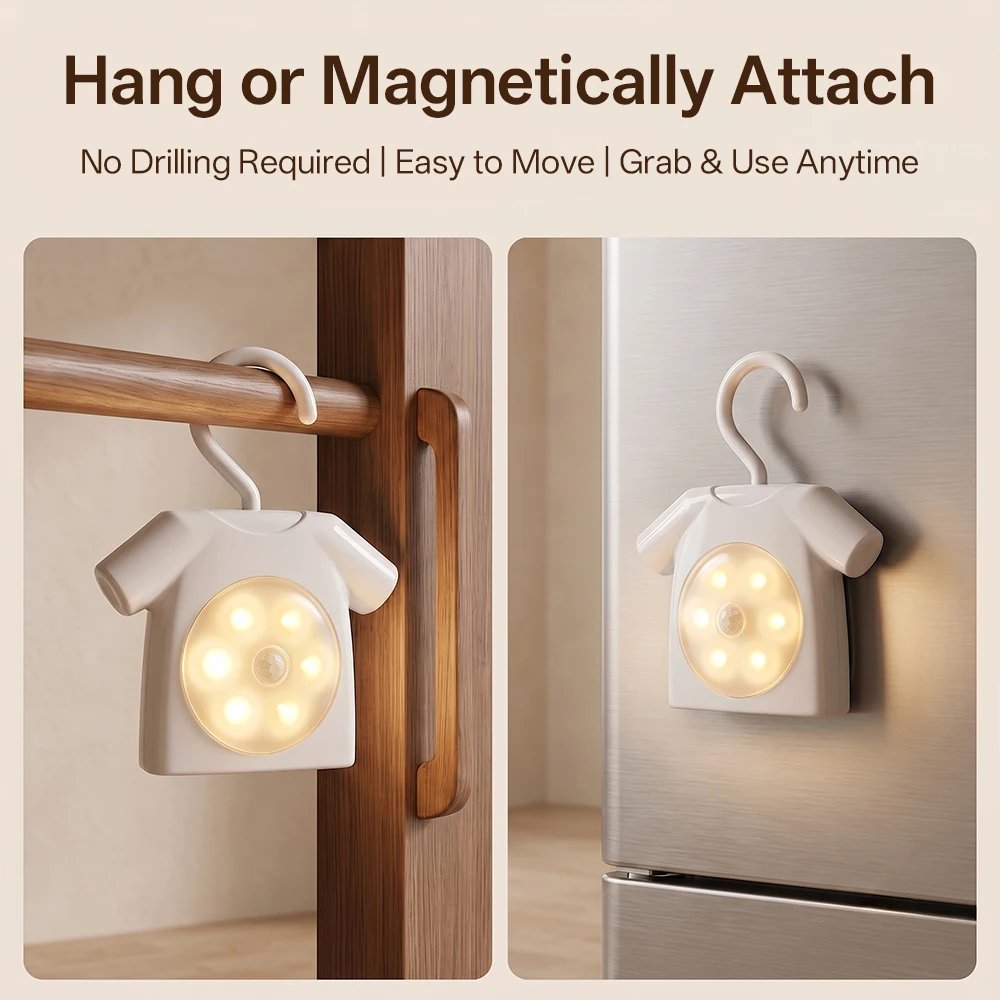 Mini Clothes Shaped Human Induction Night Light Warm White Dual Color Hook Lamp For Closet Stairway Bathroom Bedroom