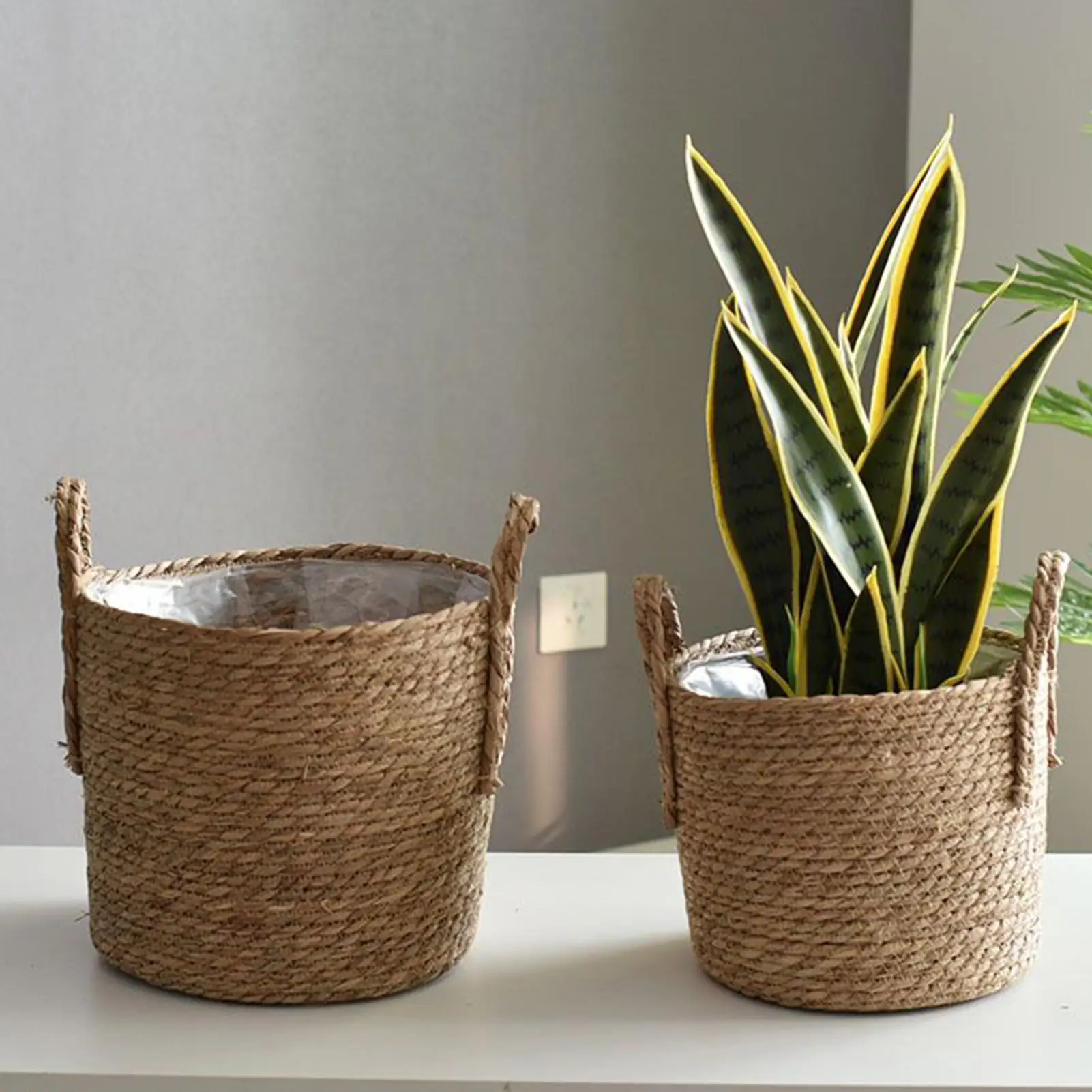 Planter Basket Straw Flowerpot Wicker Planter Flower ventilate Rattan Flower Basket For Garden Yard pastoral charm Decoration ﻿
