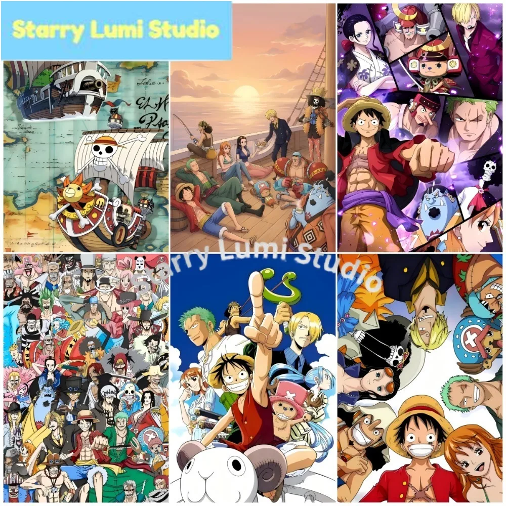 Pintura de Diamantes 5D de One Piece, Personajes del Hat Crew, Arte DIY con Diamantes Completos, Decoración para el Hogar, Regalo