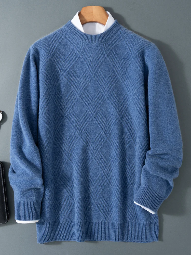 

Men's Thick O-neck Long Sleeve Sweater Spring Winter 100% Merino Wool Soft Warm Casual Knitted Pullover Cashmere Jumper Top