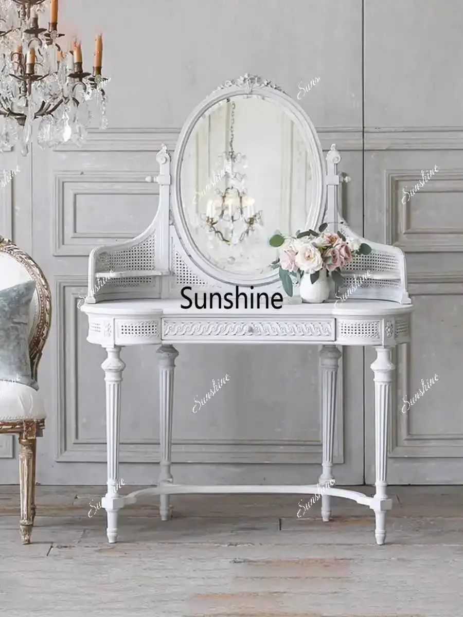 French retro dresser solid wood carving flower makeup table