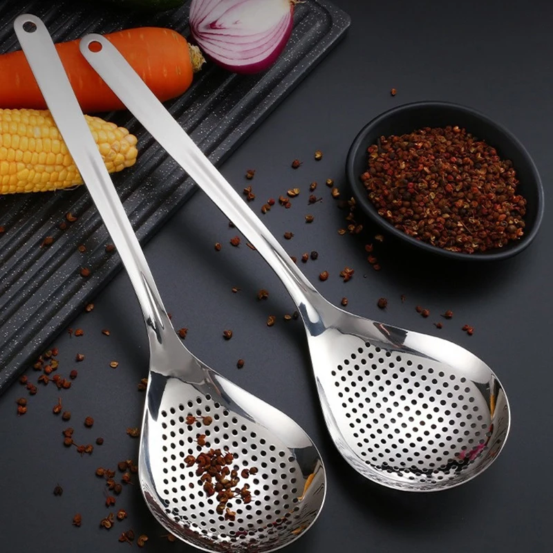 

1PCS Stainless Steel Strainer Spoon Skimmer Slotted Spoon Pepper Strainer Kitchen Colander Spaghetti Drain Spoon Food Filtration