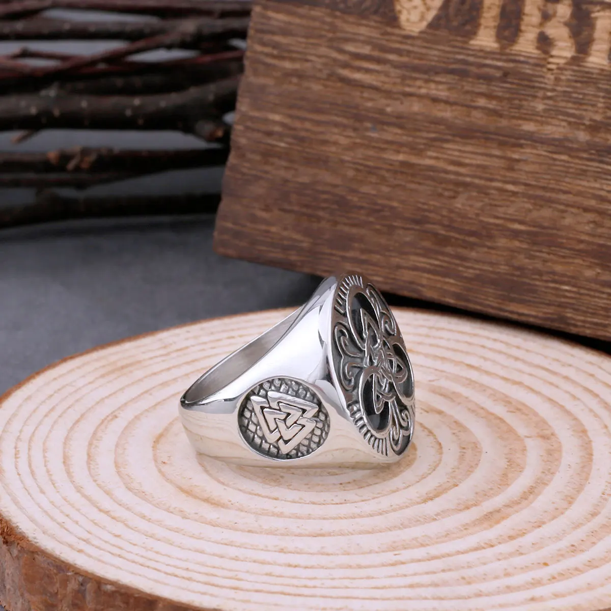 Stainless Steel Viking Vintage Trinity Rune Ring for Men Nordic Odin Valknut Amulet Accessories Celtic Knot Fashion Male Jewelry