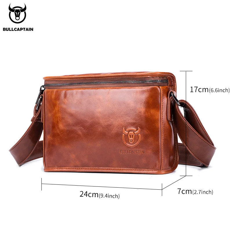 BULLCAPTAIN Casual Men\'s Shoulder Bag Retro Messenger Bags High Quality Men\'s Bages Genuine Leather Bag\'s Large Capacity Pocket