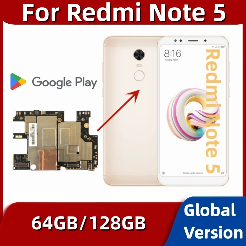 Fully Work For Xiaomi Hongmi Redmi Note 5 Note5 Motherboard 64GB 128GB Unlocked Original Logic Board Mainboard Global Firmware