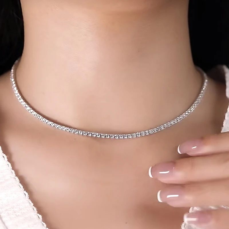 Neue S925 Sterling Silber Hip Hop Voller CZ Halsband Kette Halskette Für Frauen Luxus Cubic AAA Zirkon Kurze Zubehör Edlen Schmuck – Detail 9