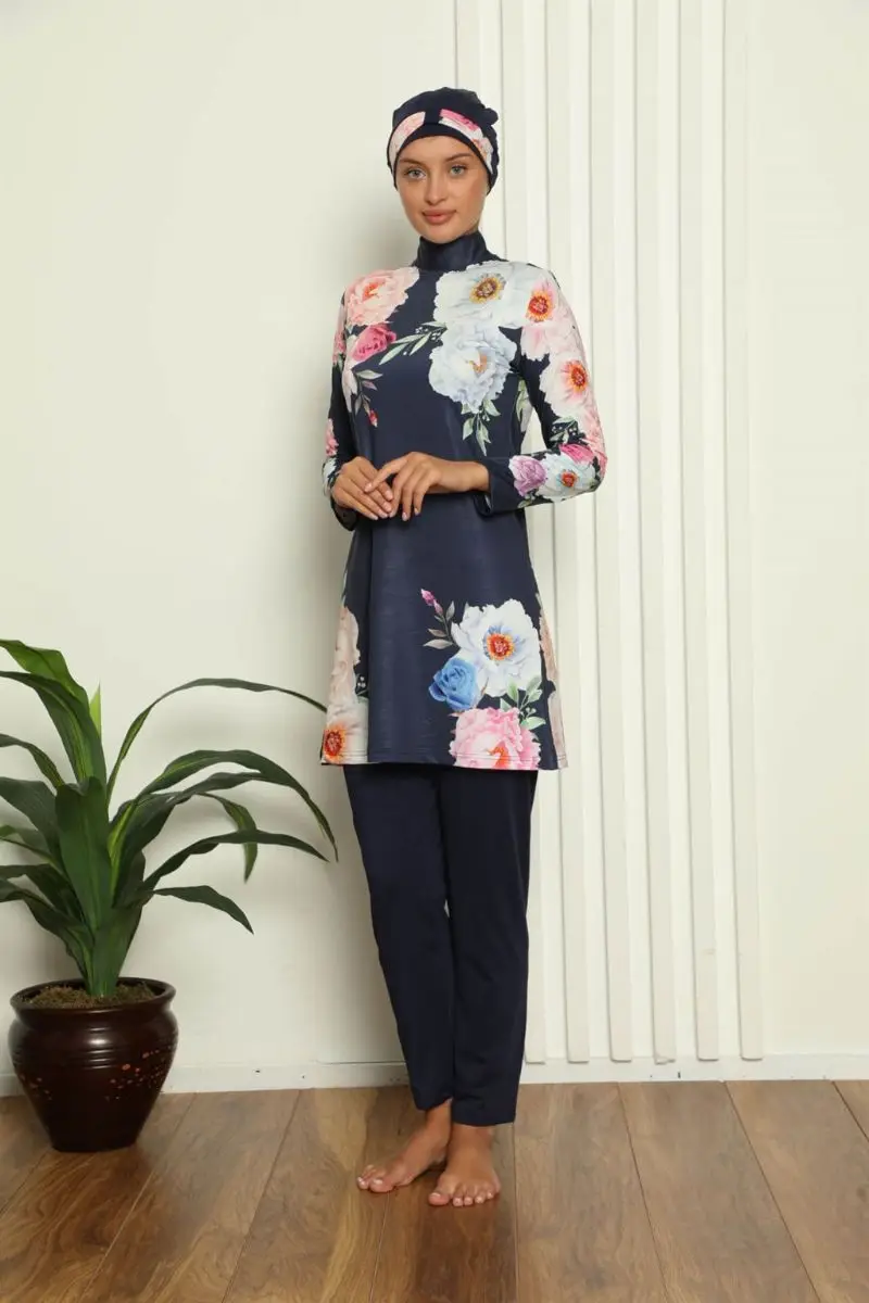 Fashion line full hijab digital patterned swimsuit 31044