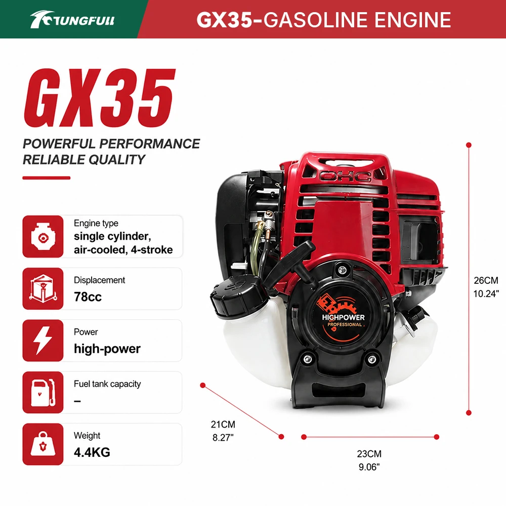 TUNGFULL 4-takt luchtgekoelde GX35 GX50 bosmaaiermotor benzine aangedreven motor voor grastrimmer, onkruidverwijderaar, tuinmachines