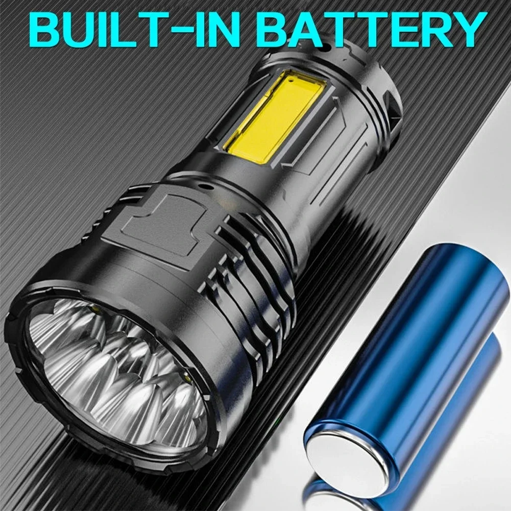 LED Powerful Flashlight With 8 Lamp Beads Super Tactical Light With COB Side Lamp Camping Lantern USB Rechargeable Outdoor Torch