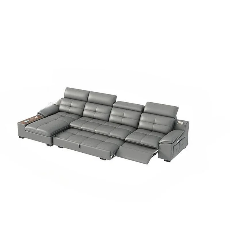 Storage small apartment leather sofa combination, Italian modern living room straight sofa bed