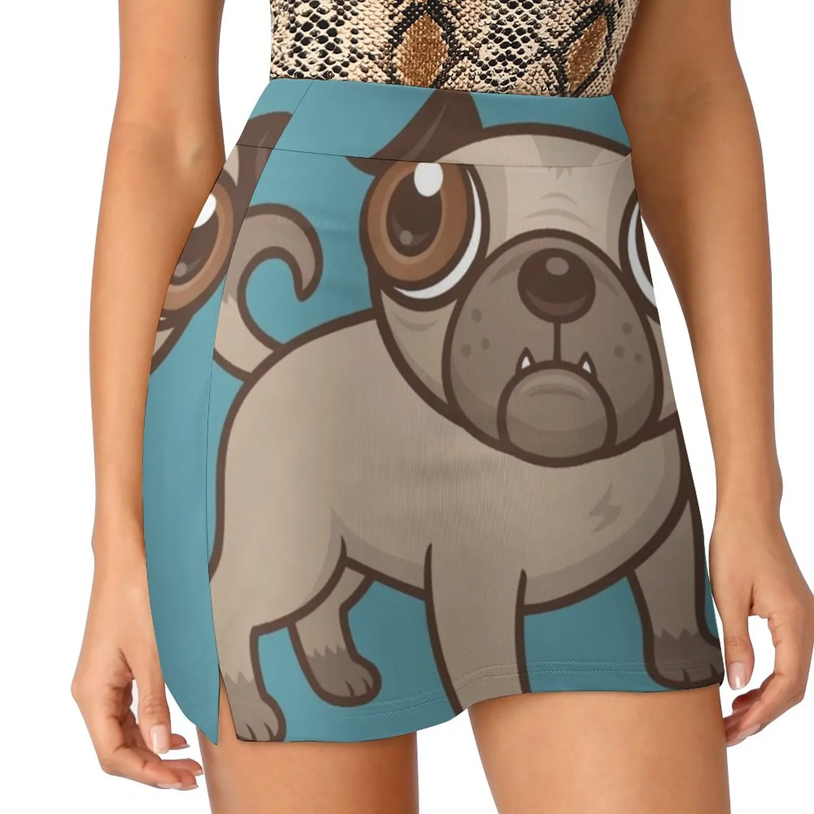 Pug Puppy Cartoon Women's skirt With Hide Pocket Tennis Skirt Golf Skirts Badminton Skirts Running skirts Brown Bulldog Canine