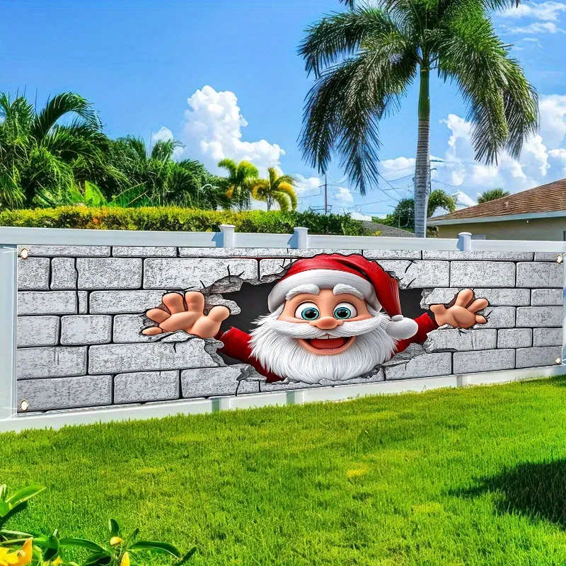 Santa Claus Peek-a-Boo Decorative Banner – Large Rectangular Aesthetic Illustration Indoor Outdoor Wall Backdrop