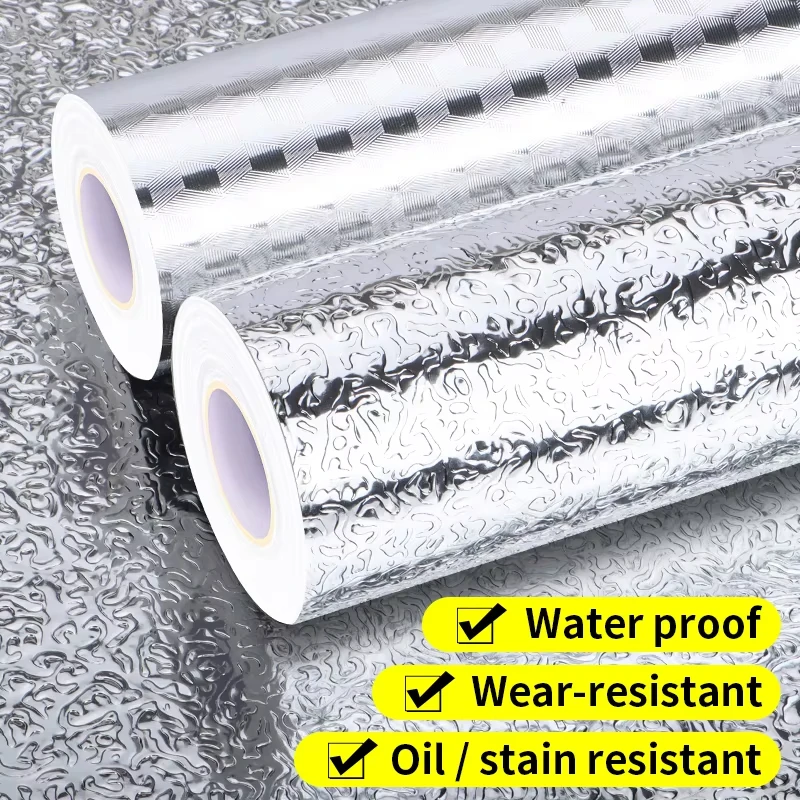 PET Aluminum Foil Stickers Oil-Proof Kitchen Wall Cabinet Countertop Tile Surface Waterproof Moisture-Proof Furniture Wardrobe