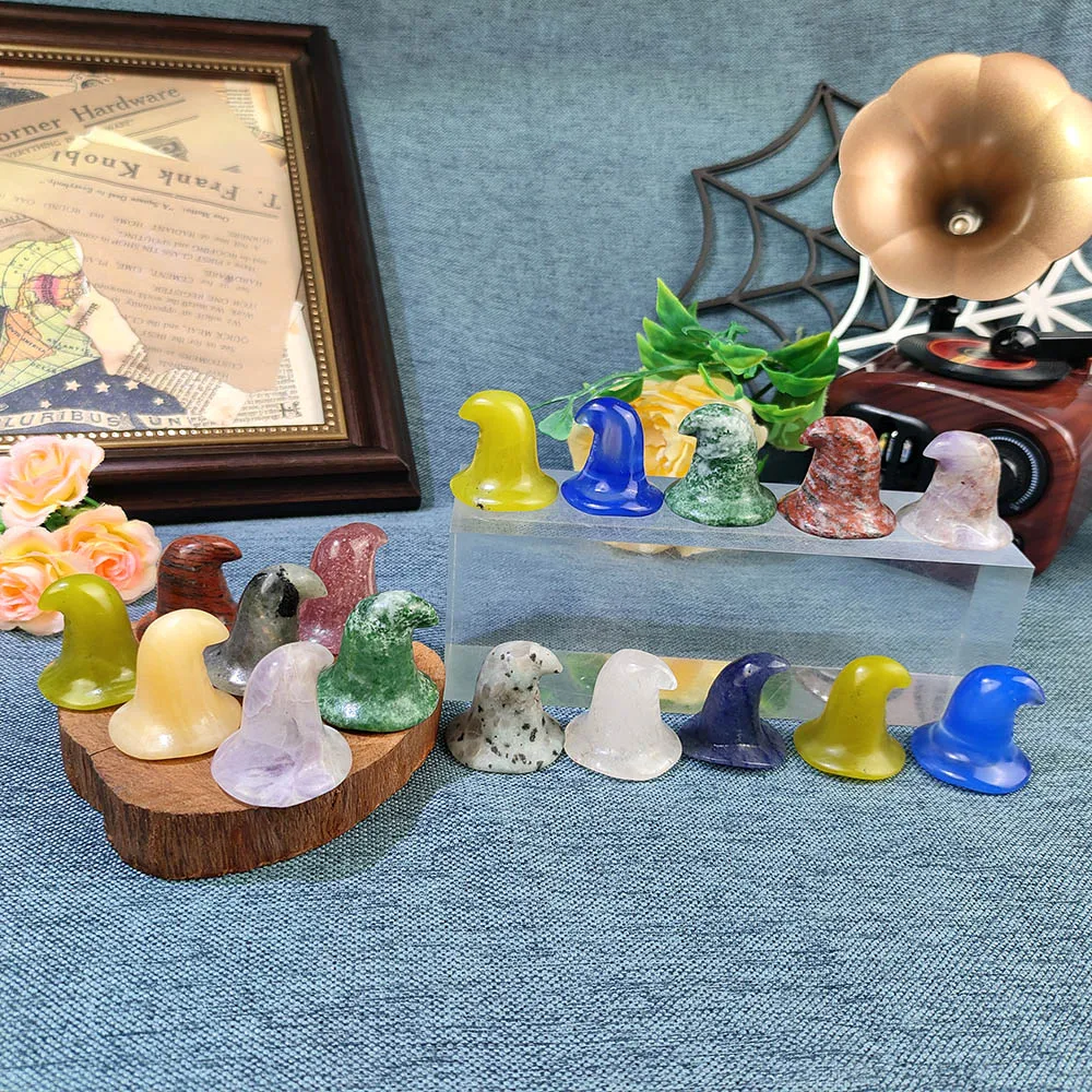 

Multiple Material Blue Melting Stone Natural Crystal Magic Hat Ornament For Reiki Healing Wicca Meditation Home Decor Kids Gift