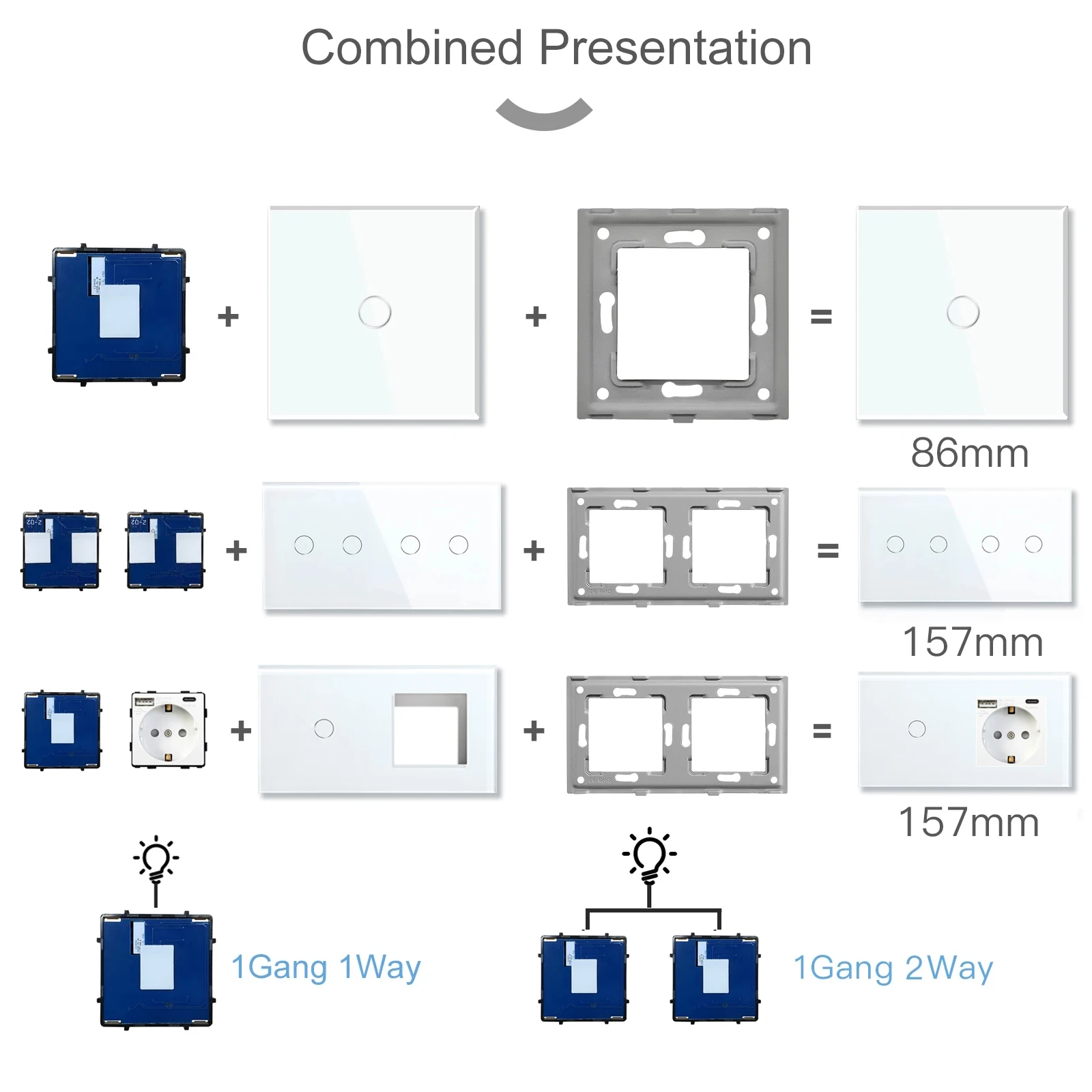 BSEED-interruptores Zigbee inteligentes, parte de función, Panel frontal de vidrio táctil, enchufe de pared de la UE, piezas de bricolaje,