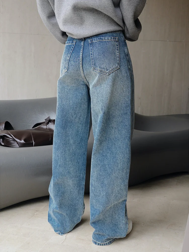 [LANMREM] Streetwear Gewassen Wijde Pijpen Denim Broek Voor Vrouwen Hoge Taille Koreaanse Losse Jeans Mode Kleding 2024 Lente nieuwe 26D581