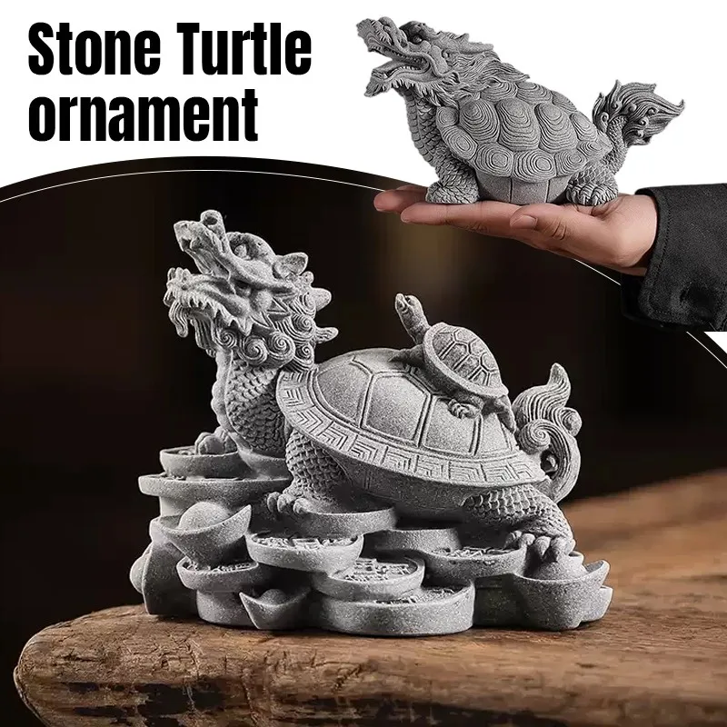 

1PC Creative Sandstone Dragon Turtle Desktop Ornament Garden Landscape Figurines Good Fortune Lucky Fairy Garden Decoration New