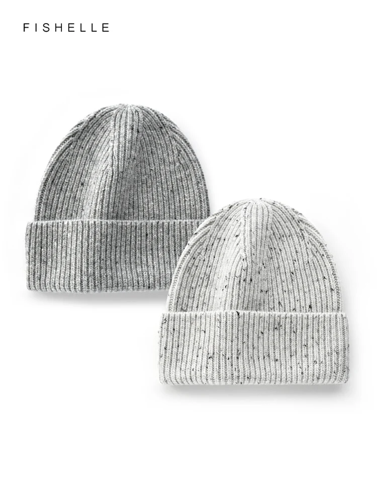 Light Grey Simple 100% Pure Wool Hat Men Caps Winter Women's Beanie Warm Knitted Hat Lady Adults