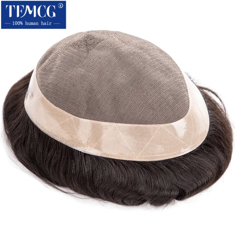 Men Toupee Mono Men Wig 130% Density 100% Human Hair Durable Male Hair Prosthesis Toupee Men 6\