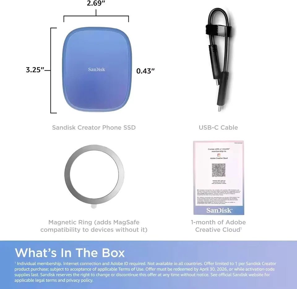 Original SanDisk 1TB/2TB Creator Phone SSD USB 3.2 Gen 2 Type-C Portable Solid State Drive up to 1000MB/s For Mobile Phone
