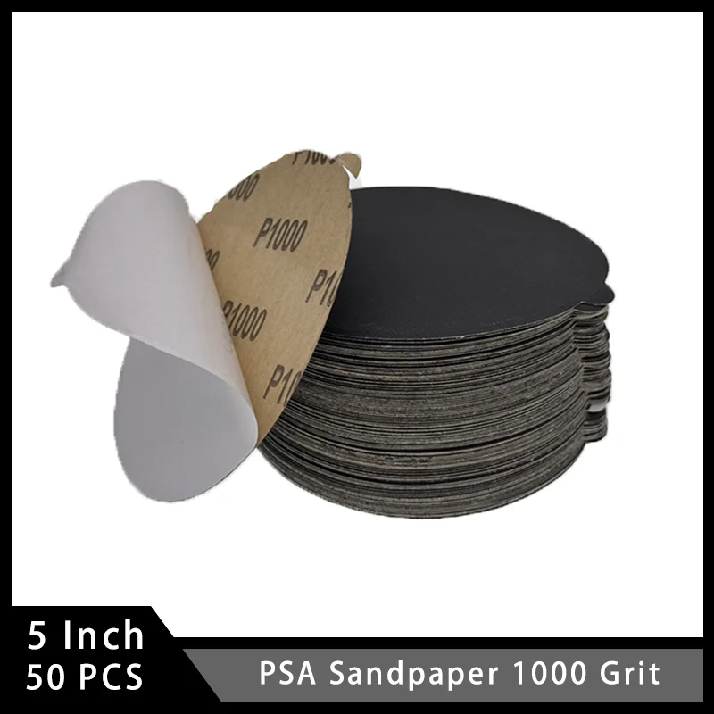 

5-дюймовая наждачная бумага PSA, зернистость 1000, 50 шт., шлифовальные диски, ткань из карбида кремния для полировки и шлифования камня, стекла, мрамора, автомобиля